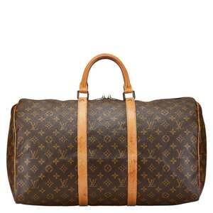 LOUIS VUITTON Brown Monogram Leather Keepall 50 Boston Bag